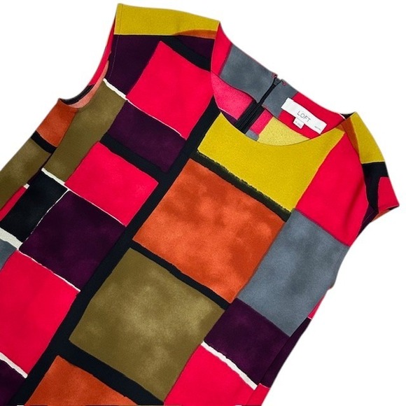 LOFT Color Block Dress Sleeveless Shift Casual Career Party Size 2P - Picture 6 of 13